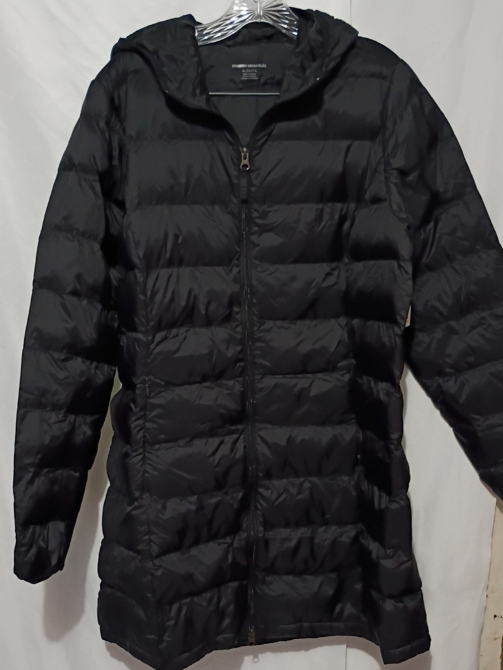 Amazon Essentials Women's Black Hooded Long Puffer Jacket